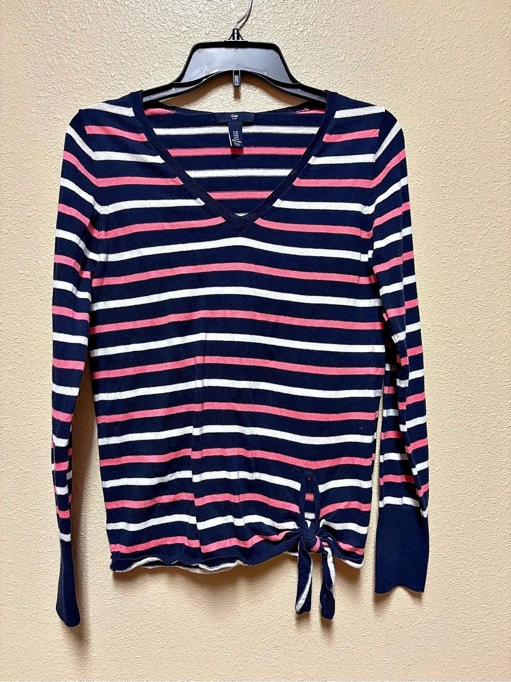 Gap Striped Tie-Front Long Sleeve Tee in Blue & Pink Size XS